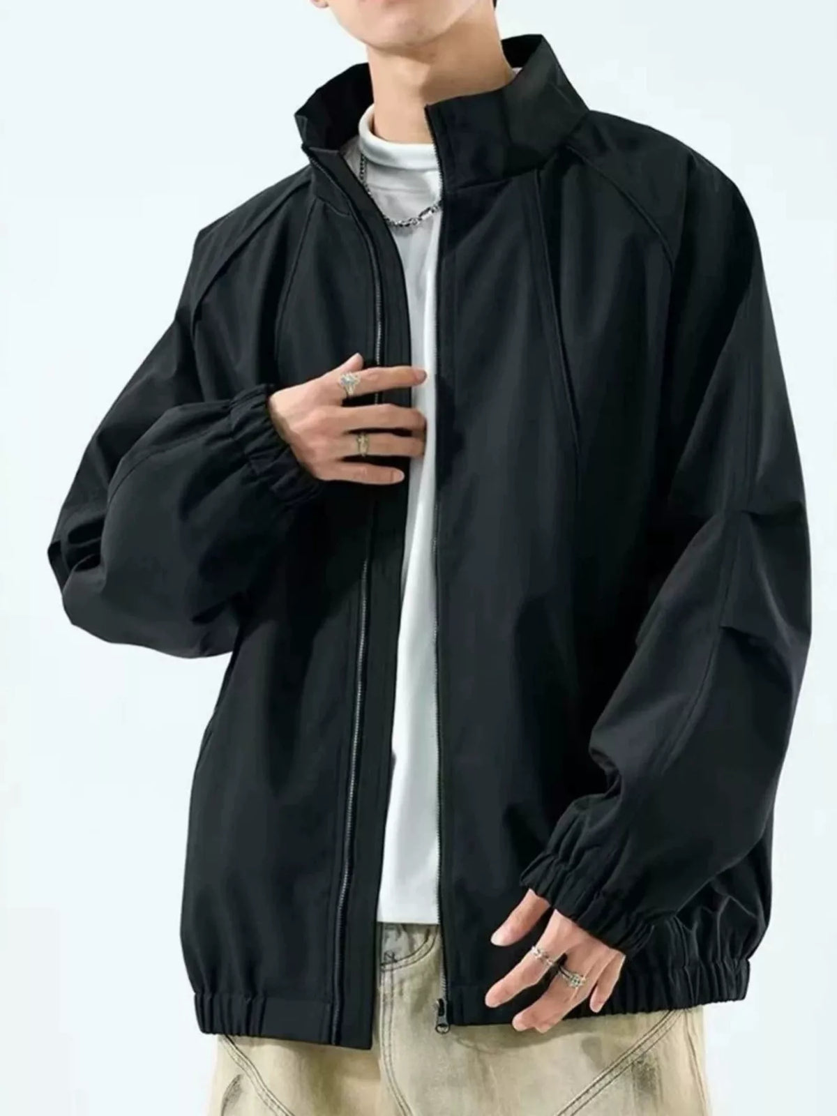 Men's Plus Size Zip Up Raglan Sleeve Jacket - Lilixa.store