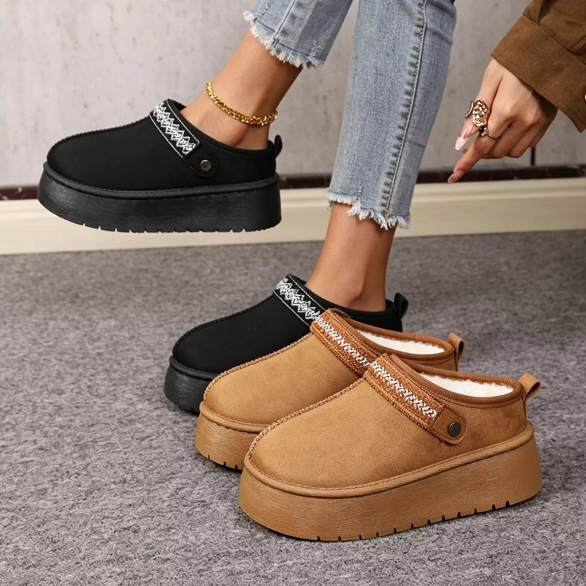Platform Suede Fur-Lined Boots - Lilixa.store