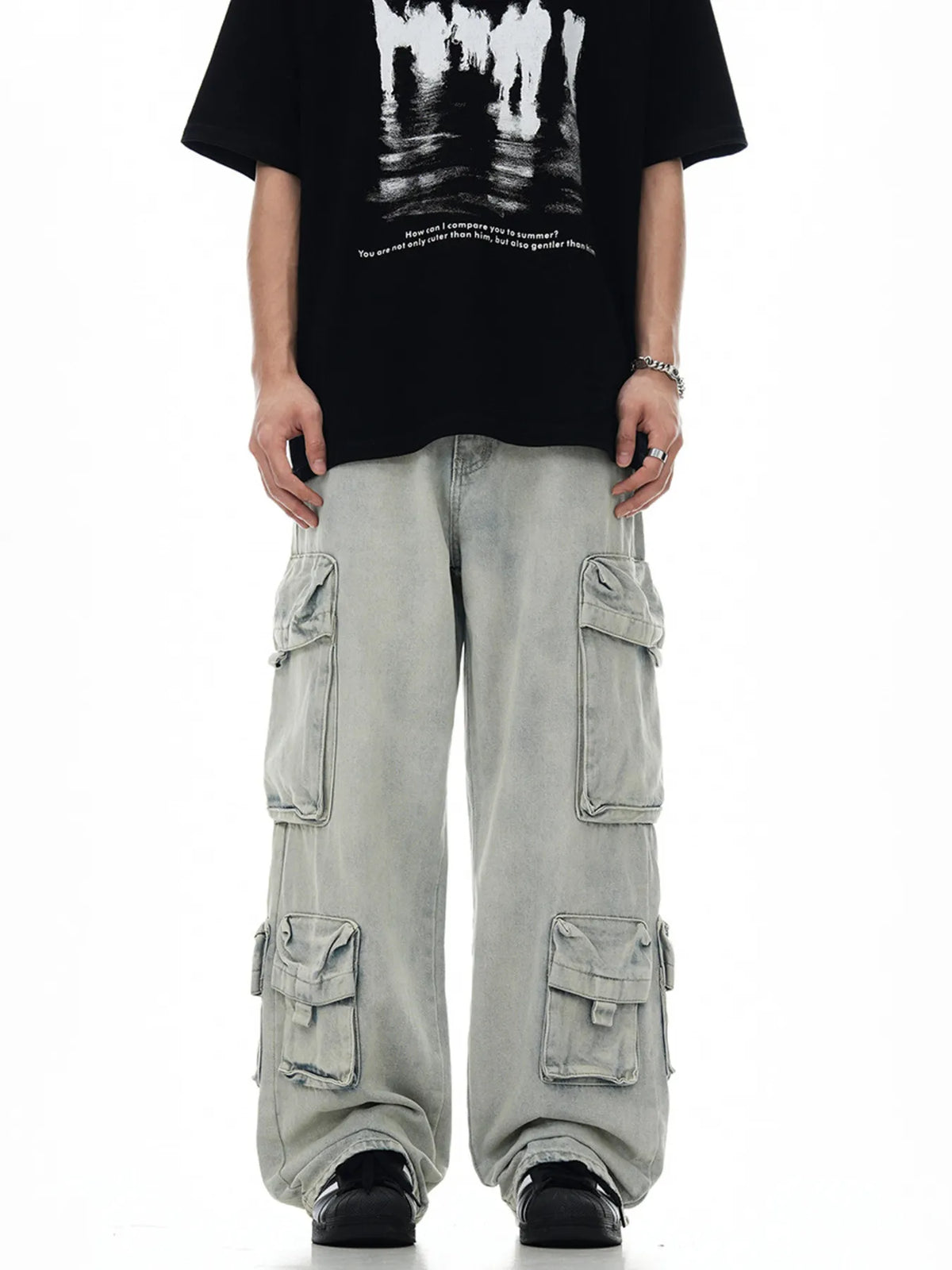 Men's Wash Multi-Pocket Cargo Pants in Blue