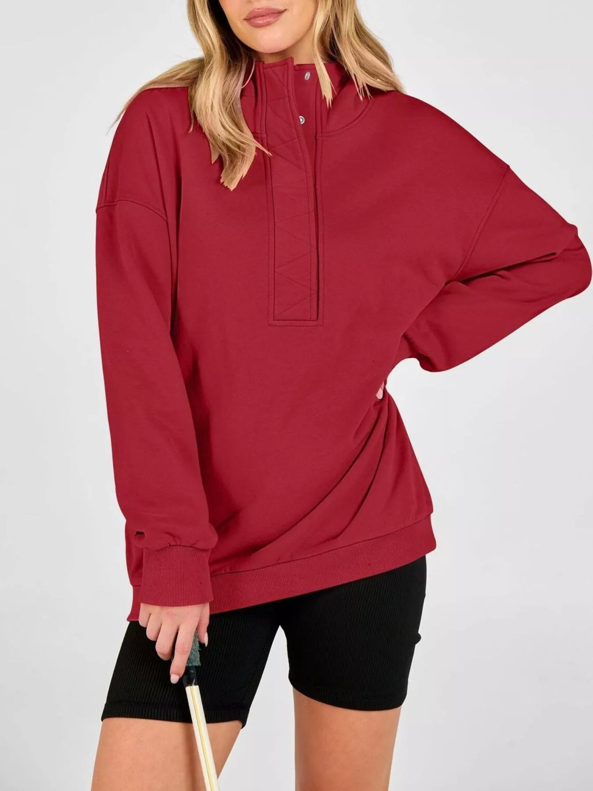 Half Snap Dropped Shoulder Hoodie - Lilixa.store