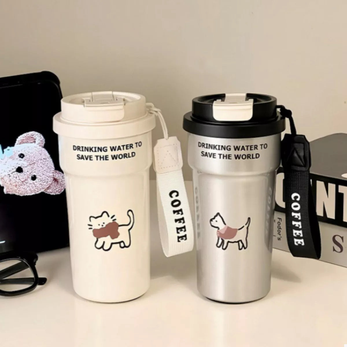 Cute Cat Stainless Steel Tumbler with Straw - Lilixa.store