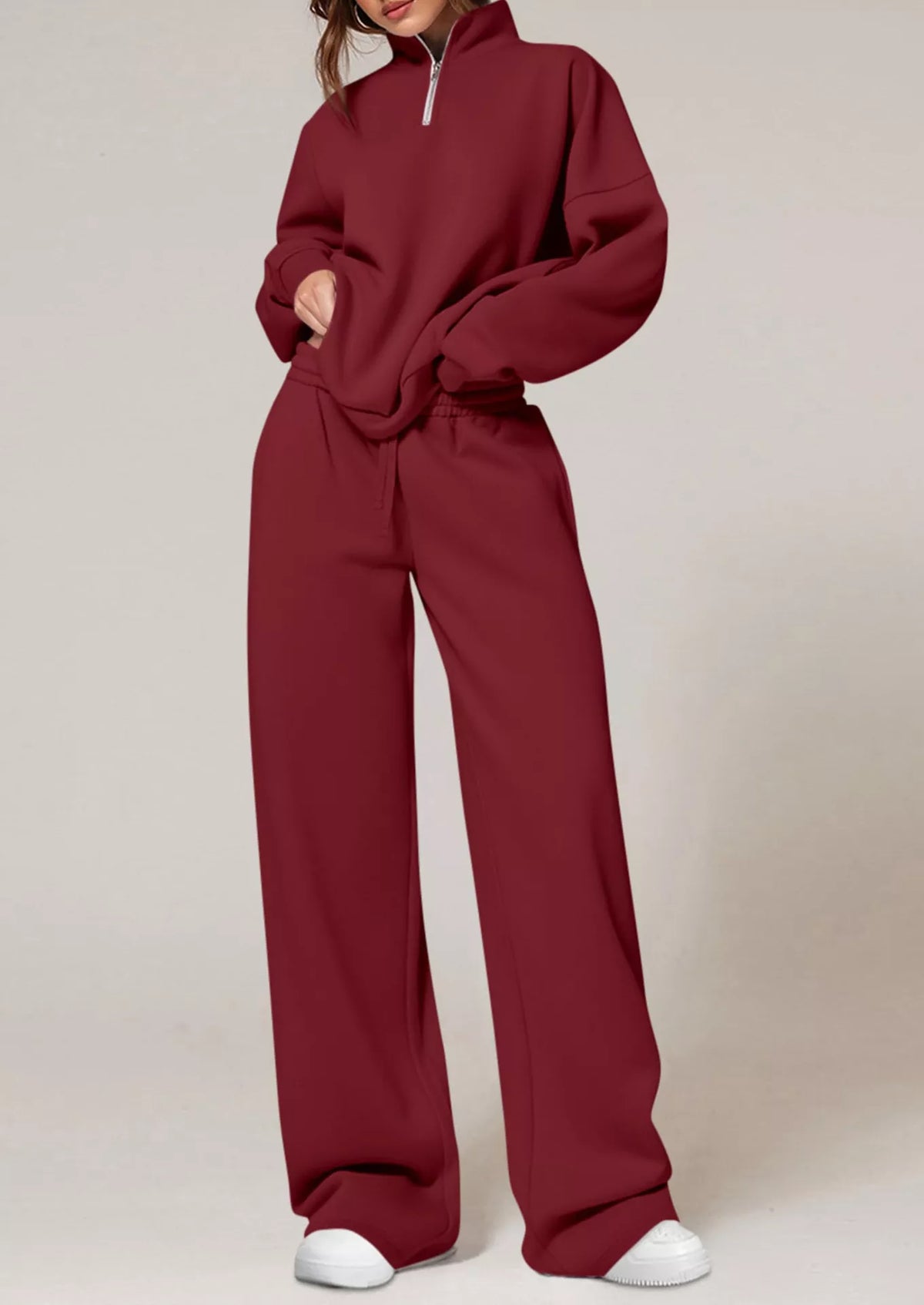 Half-Zip Sweatshirt and Wide-Leg Sweatpants Set, view 9