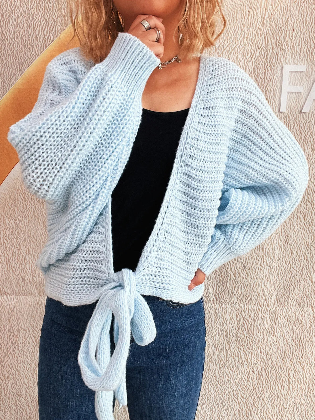 Tie Front Long Sleeve Cardigan - Lilixa.store