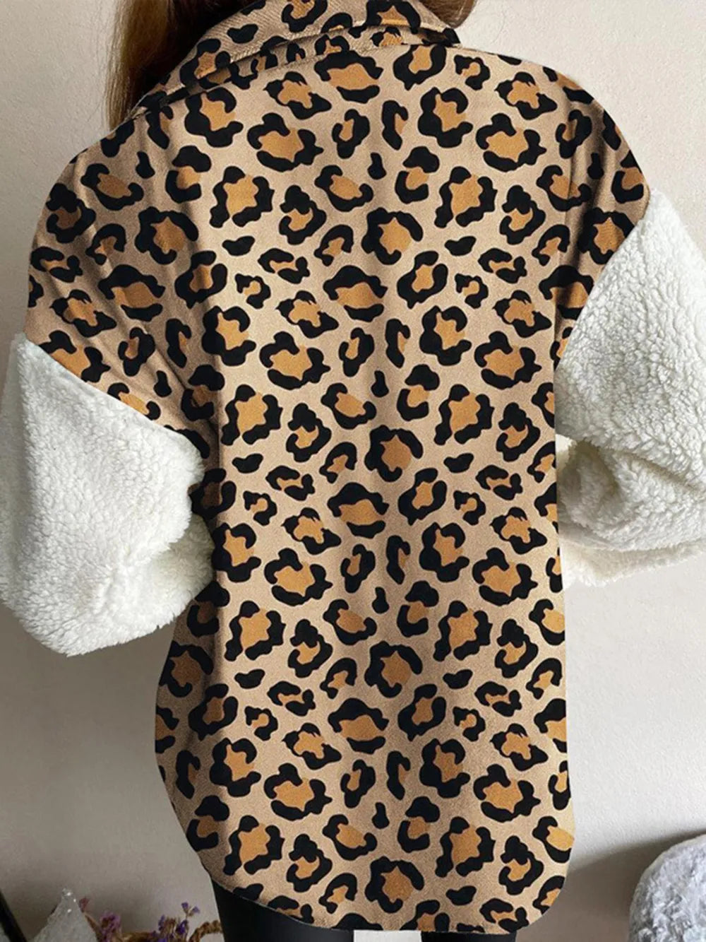 Fuzzy Button Up Long Sleeve Jacket, view 4