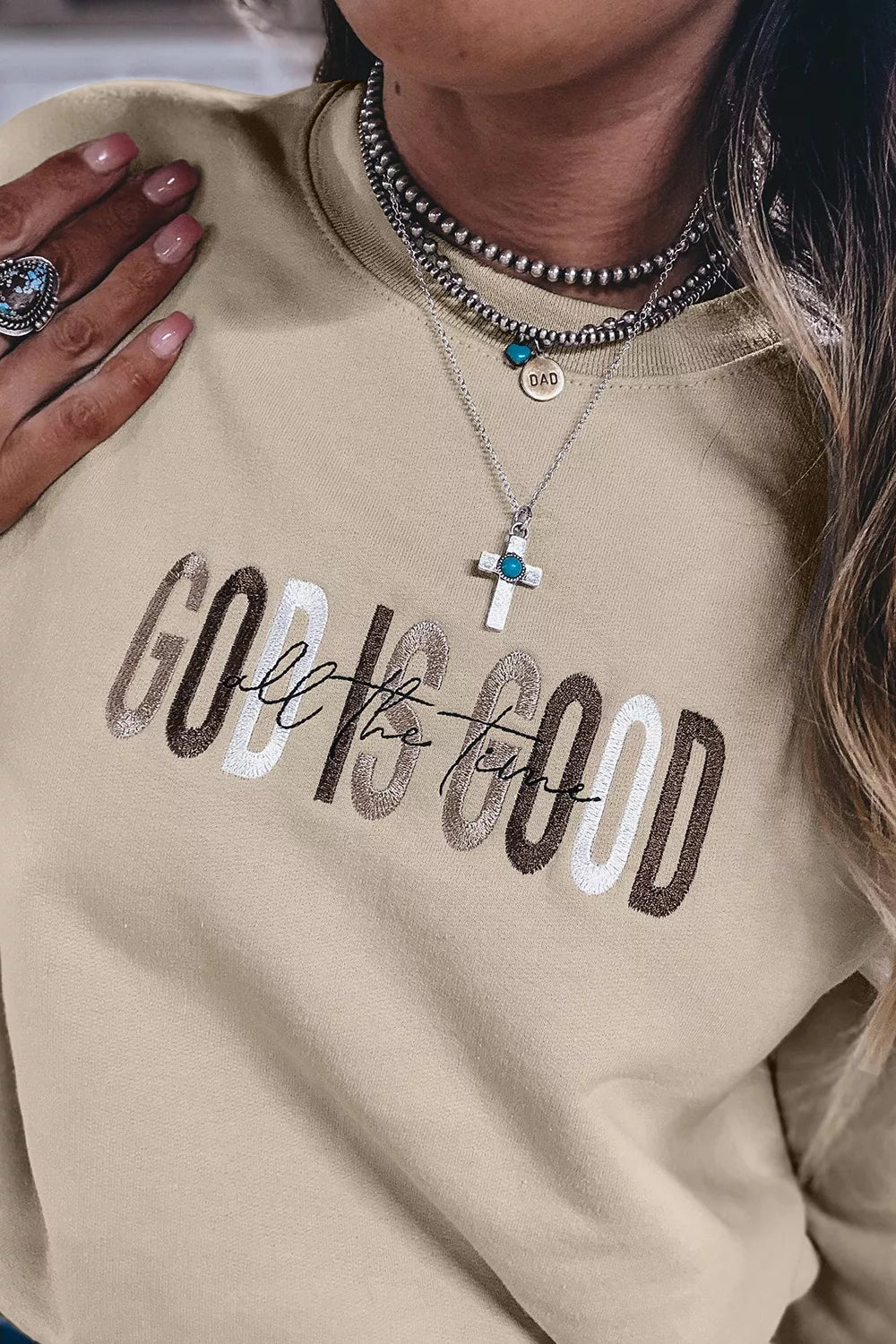 God Is Good Letter Graphic Crew Neck Sweatshirt - Lilixa.store