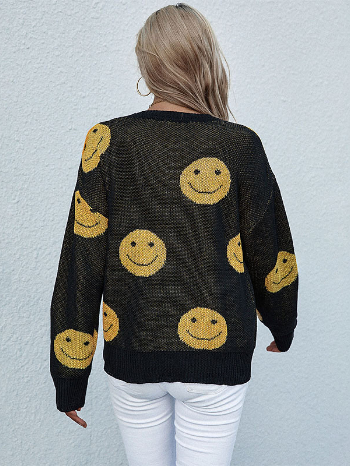 Perfee Smiley Face Sweater in Black, view 4