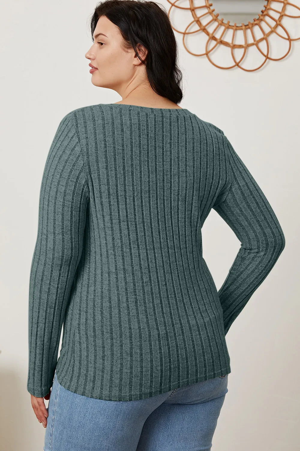 Basic Bae Full Size Ribbed V-Neck Long Sleeve T-Shirt - Lilixa.store