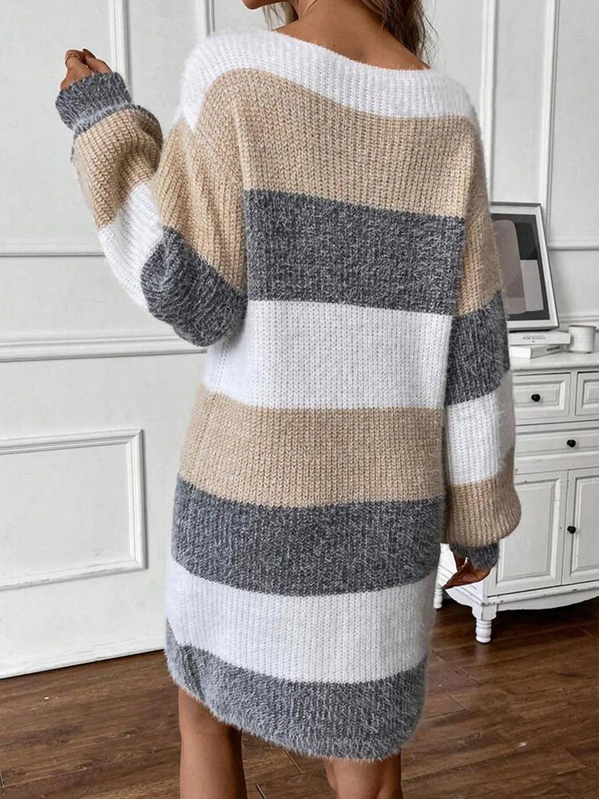 Color Block Long Sleeve Sweater Dress in Multicolor, view 3