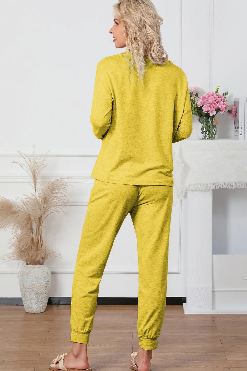 Round Neck Top and Drawstring Pants Lounge Set - Lilixa.store