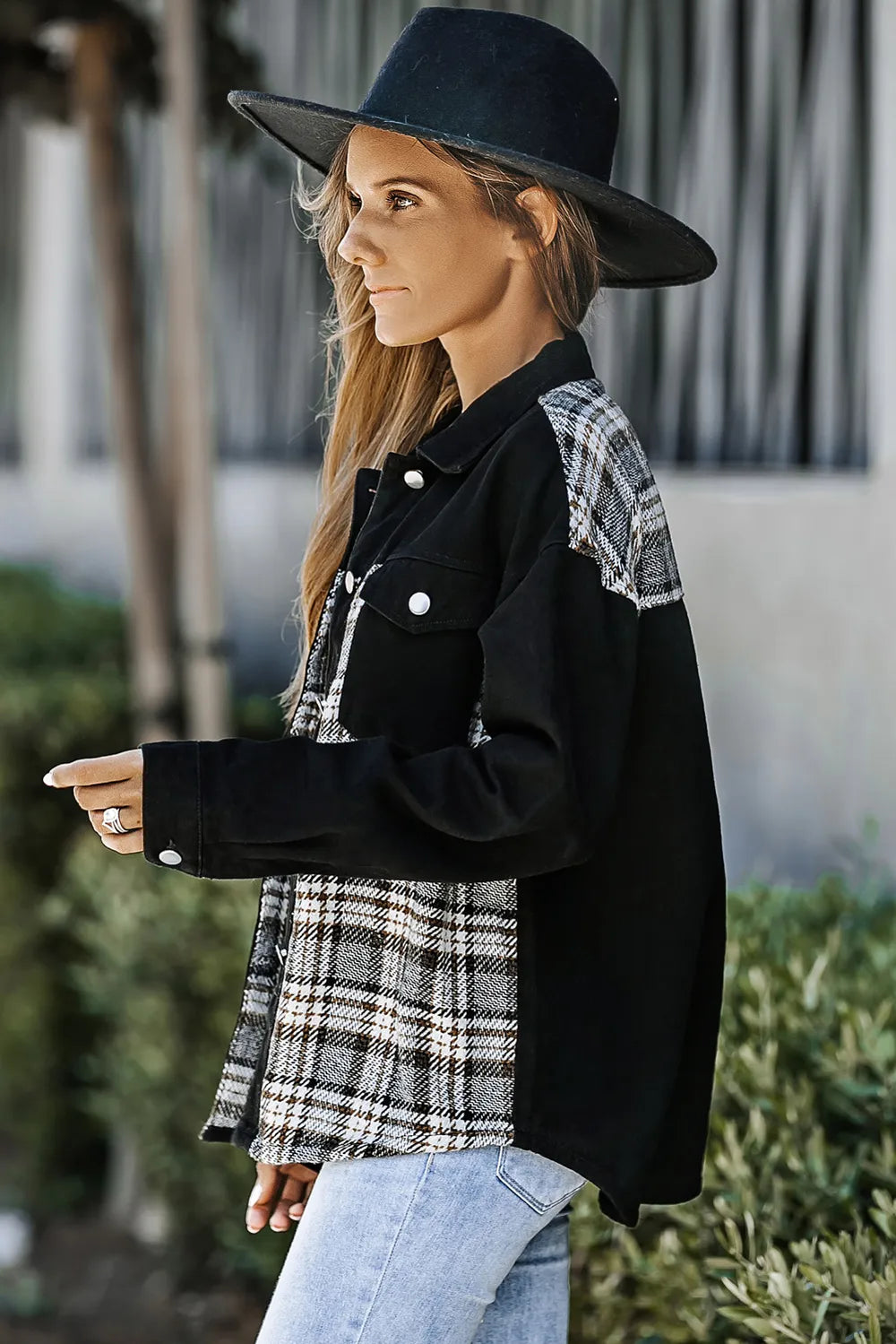 Plaid Pocketed Button Up Denim Jacket - Lilixa.store