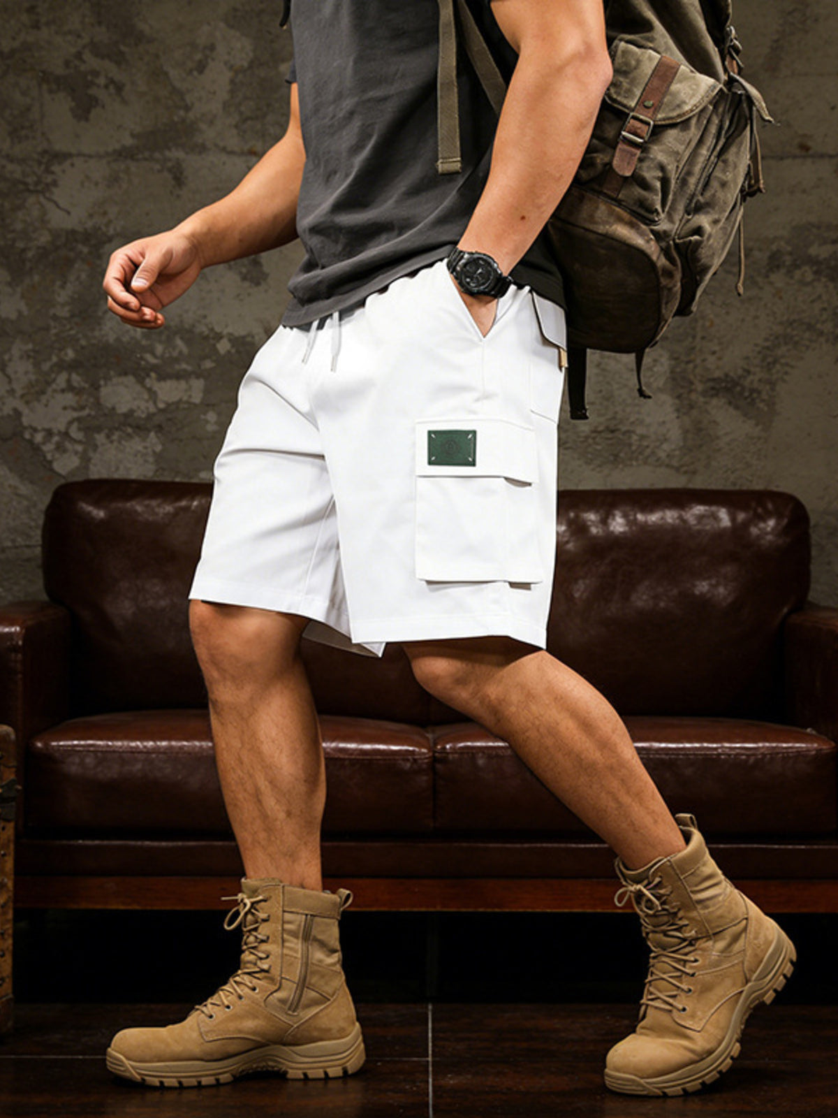 Men's Full Size Cargo Shorts with Drawstring Waist Plus Size, view 7
