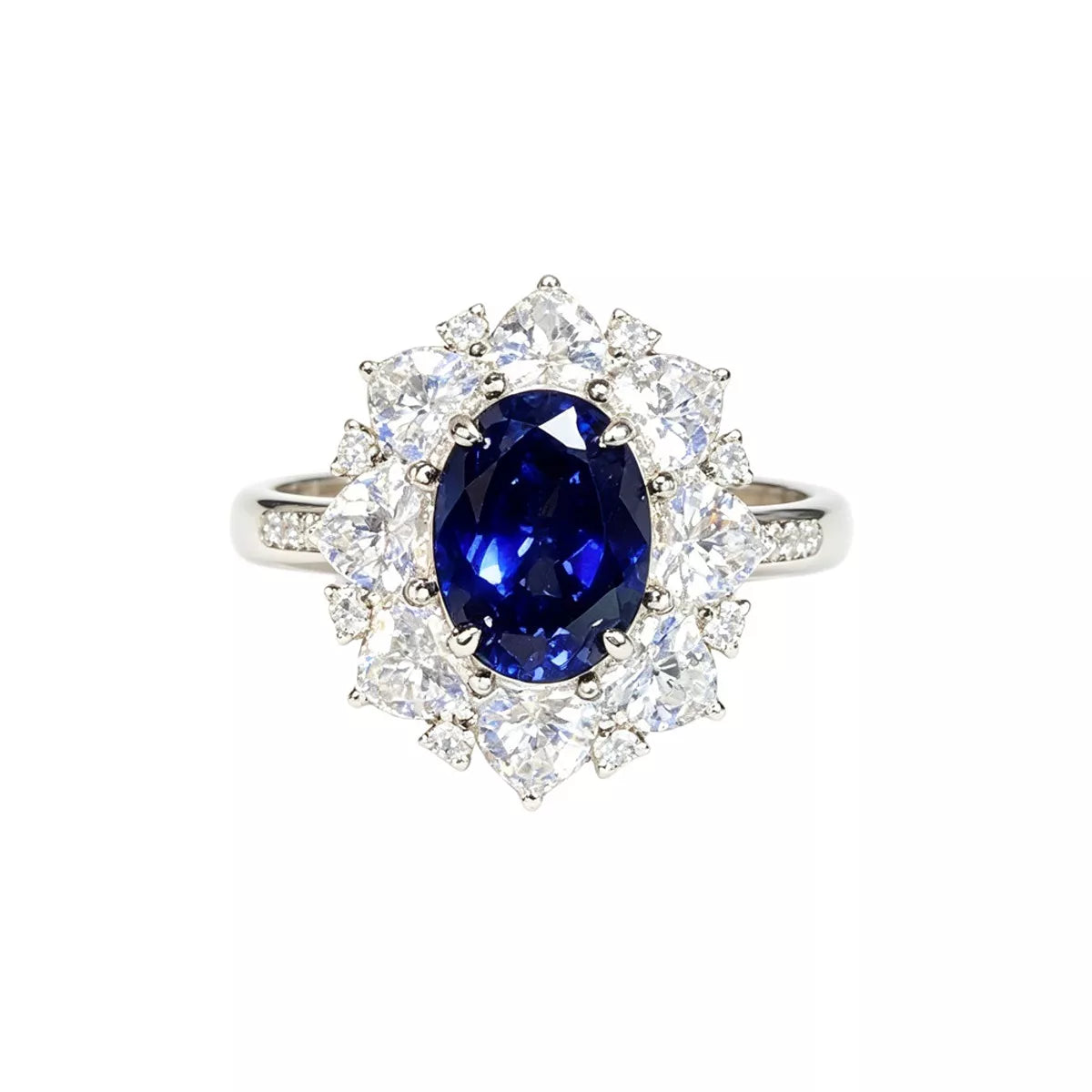 925 Sterling Silver Oval Royal Blue Sapphire Ring