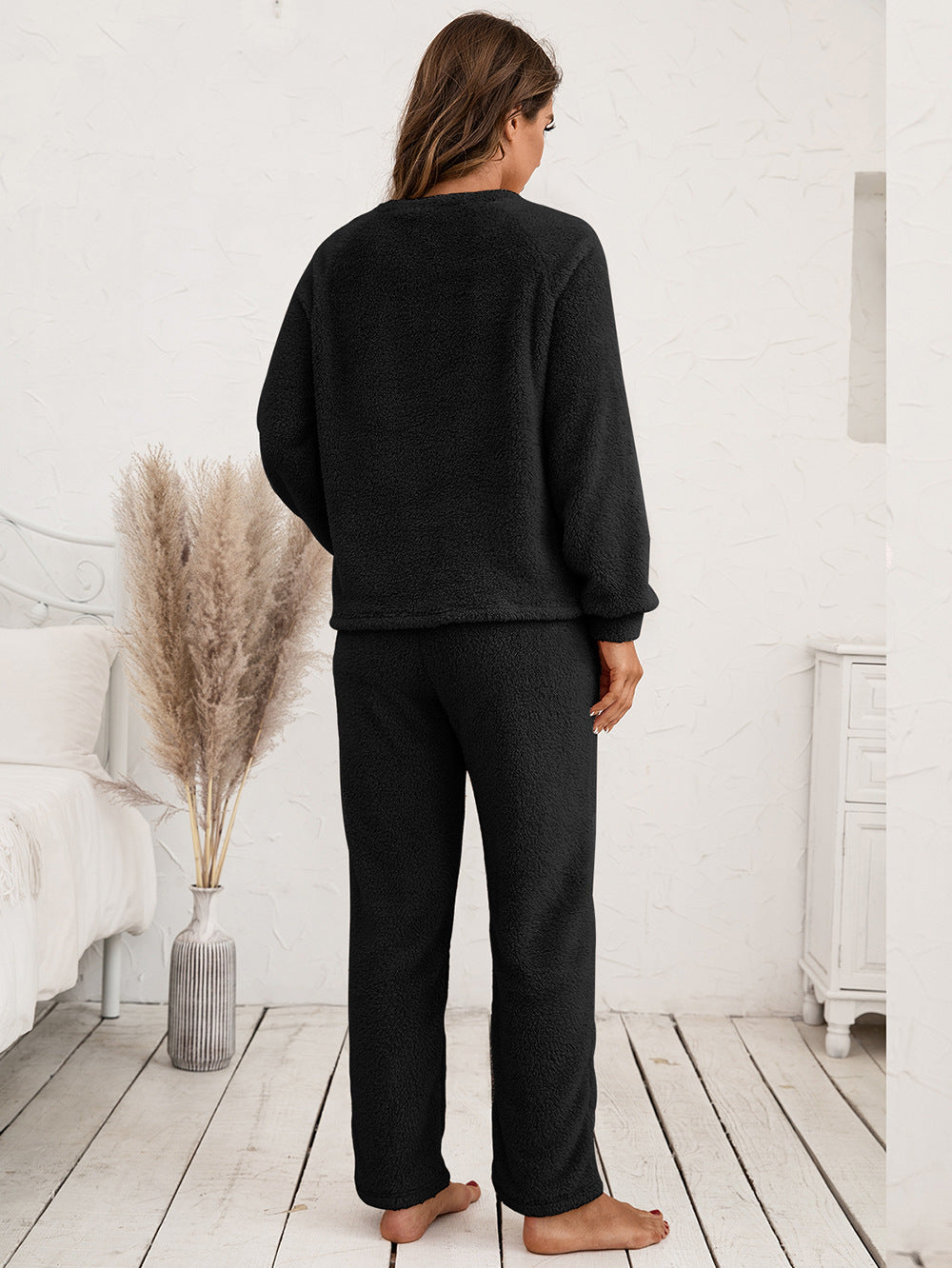 Ivy Lane Teddy Long Sleeve Top and Pants Lounge Set - Lilixa.store