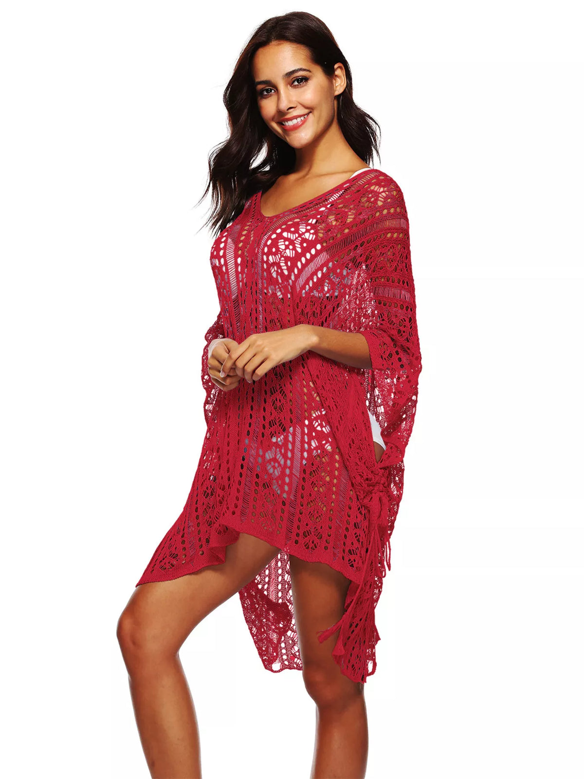Crochet Knit V-Neck Cover-Up - Lilixa.store