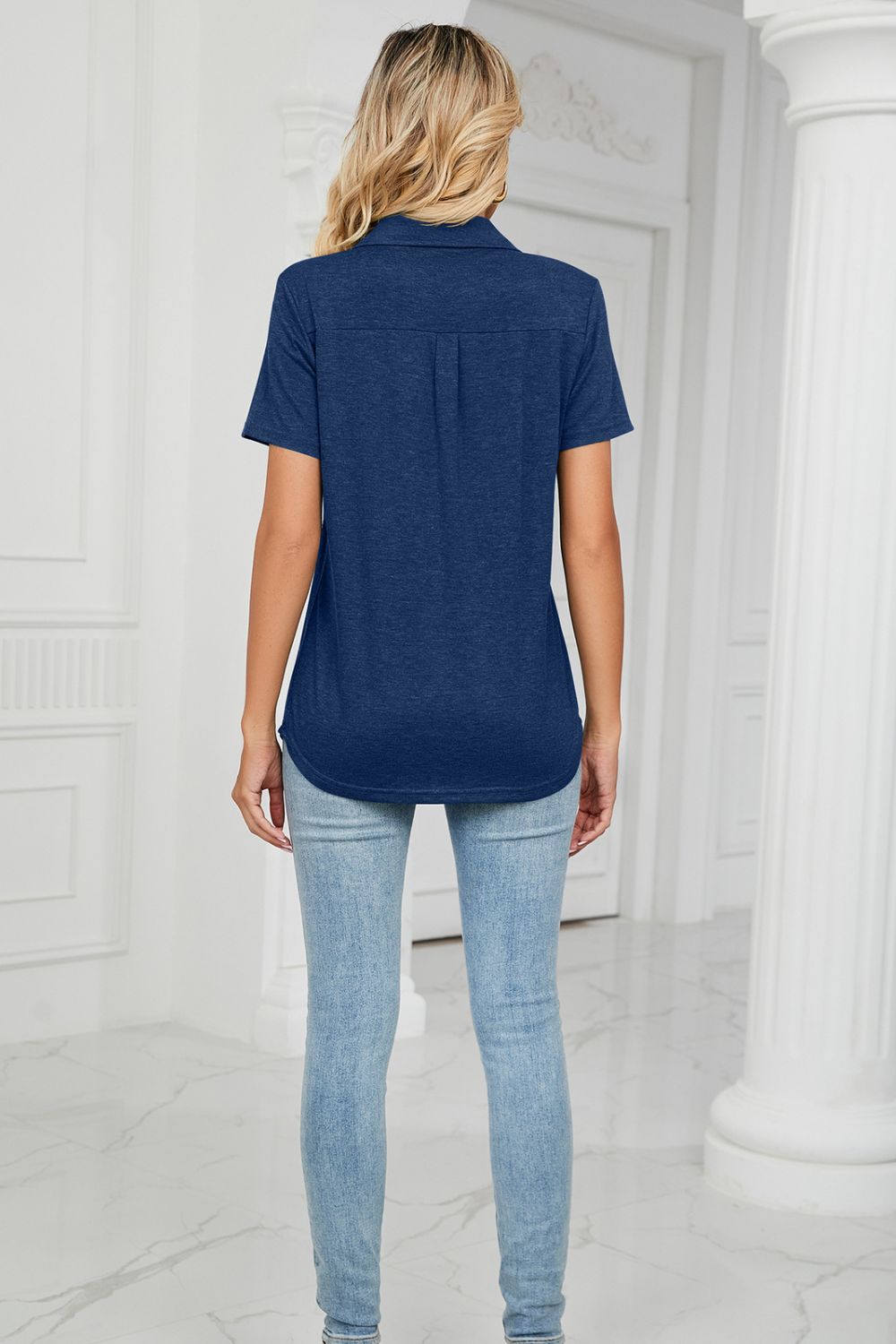 Curved Hem Johnny Collar Polo Shirt, view 6