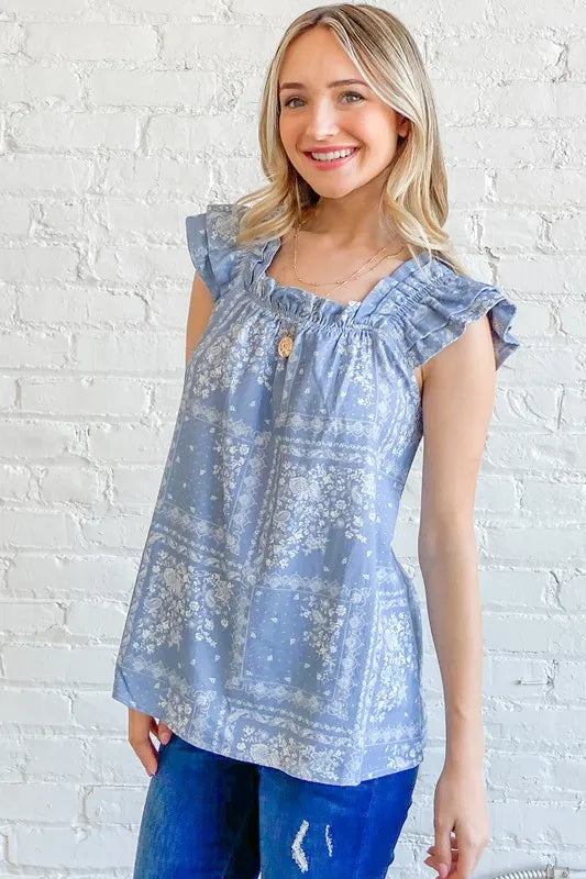 And The Why Boho Print Ruffle Baby Doll Tank Top - Lilixa.store