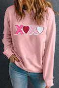 Valentine’s Day XOXO Round Neck Long Sleeve Sweatshirt - Lilixa.store