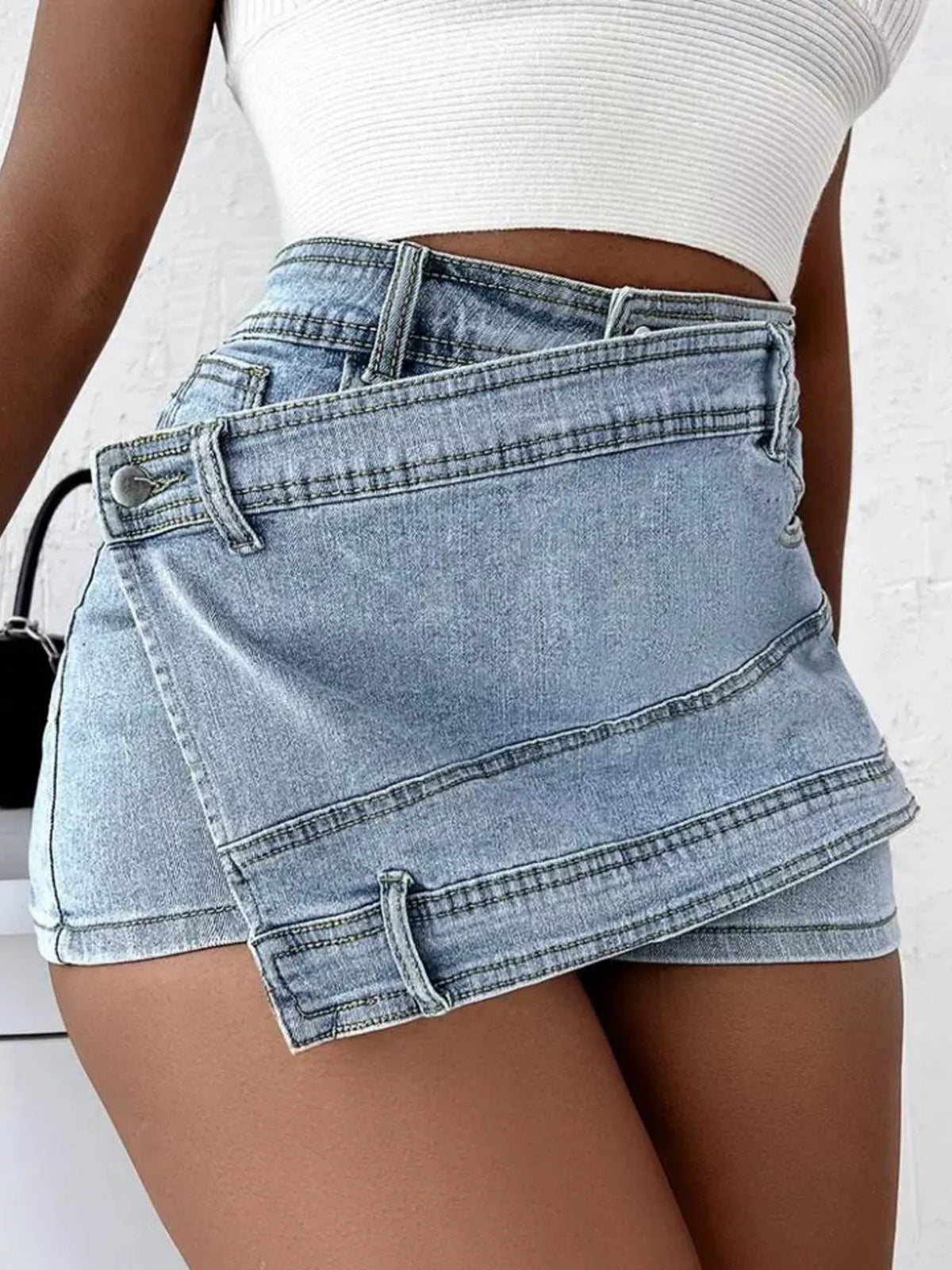 Asymmetrical Wrap Denim Shorts - Lilixa.store