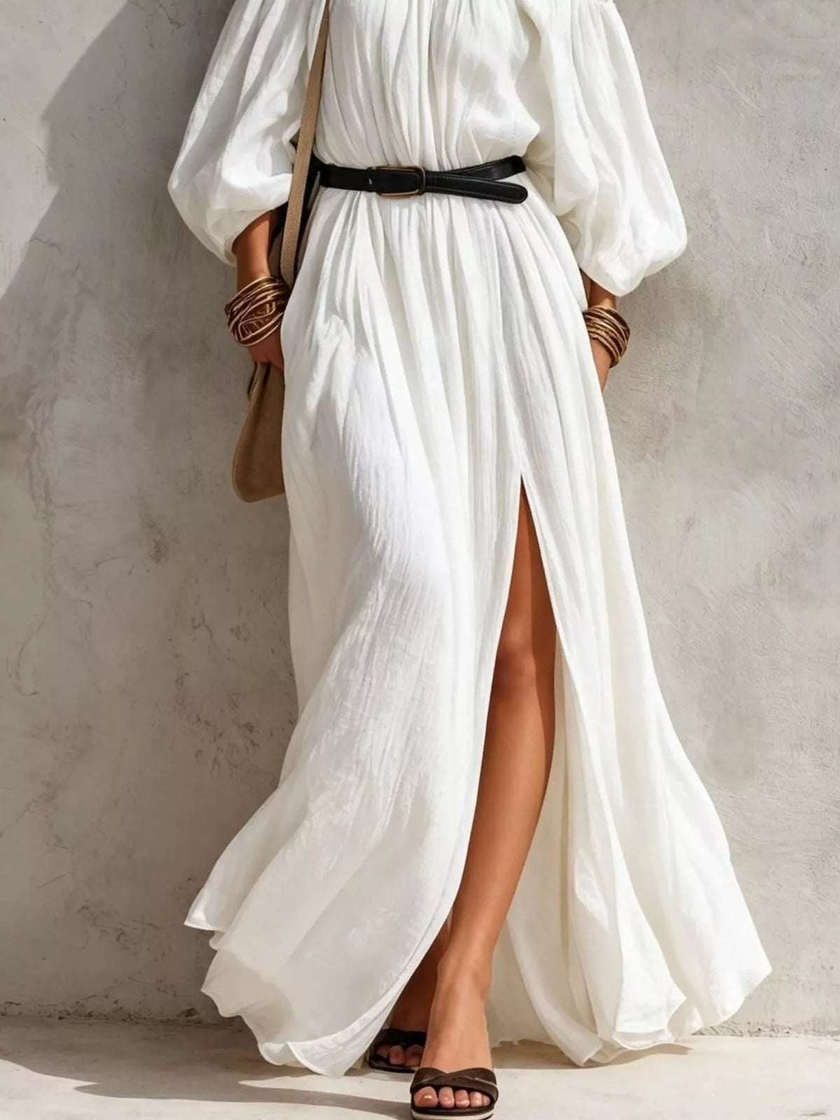 Boho Off-Shoulder Maxi Dress with Side Slit, view 6