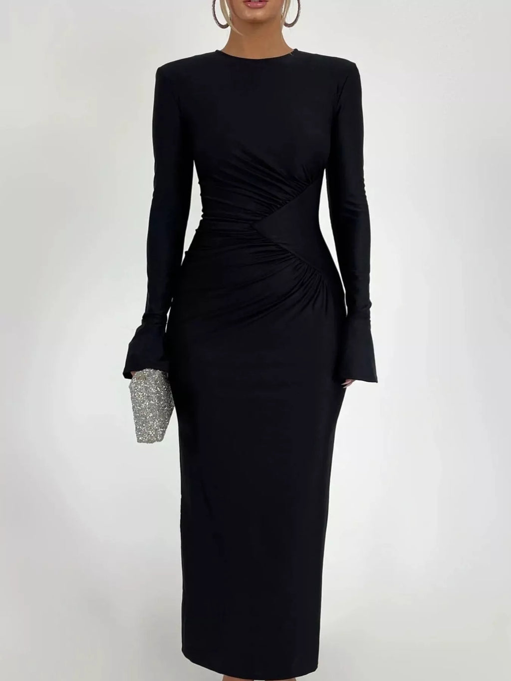 Ruched Long Sleeve Bodycon Maxi Dress - Lilixa.store