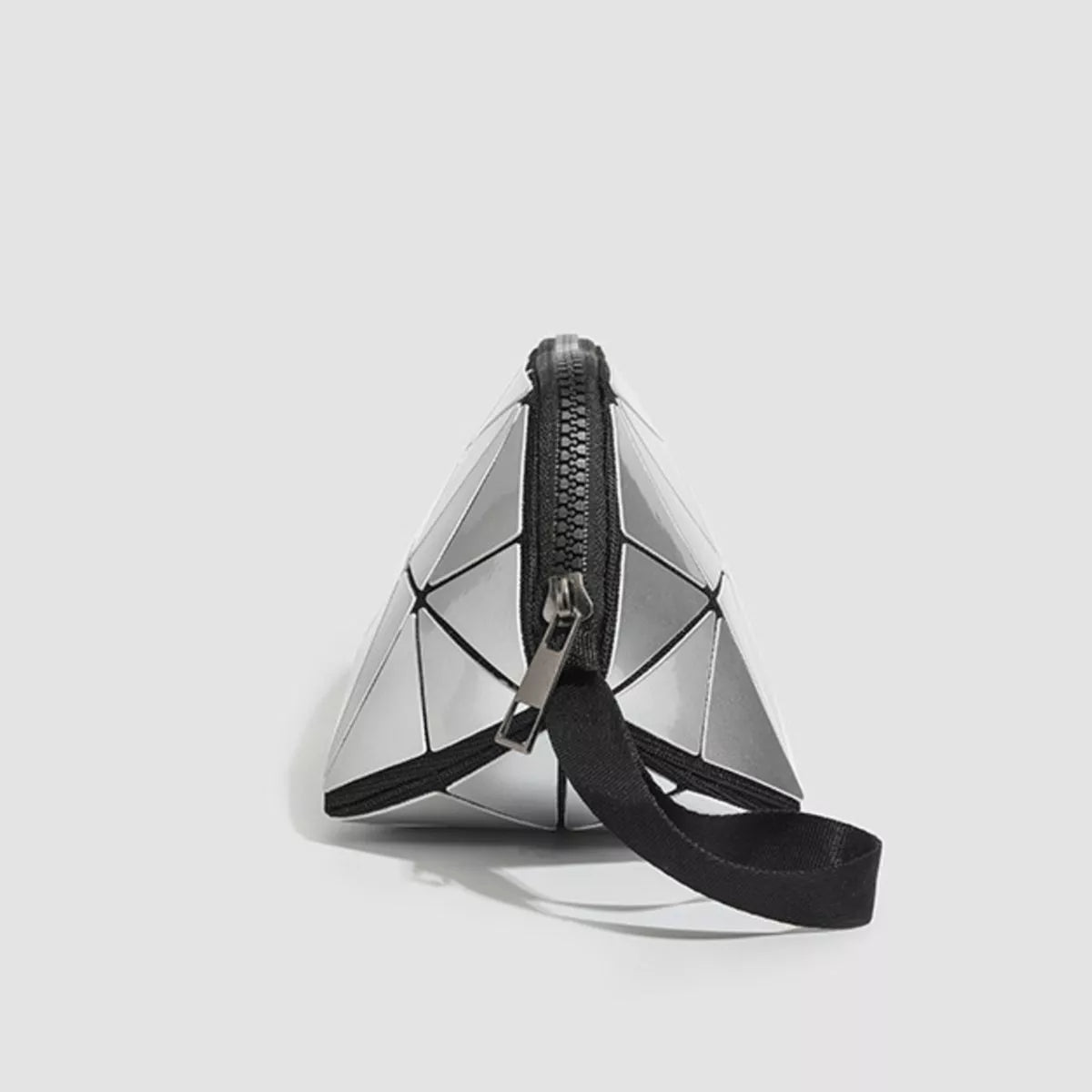 Geometric Metallic Silver Clutch with Modern Origami Design, view 9