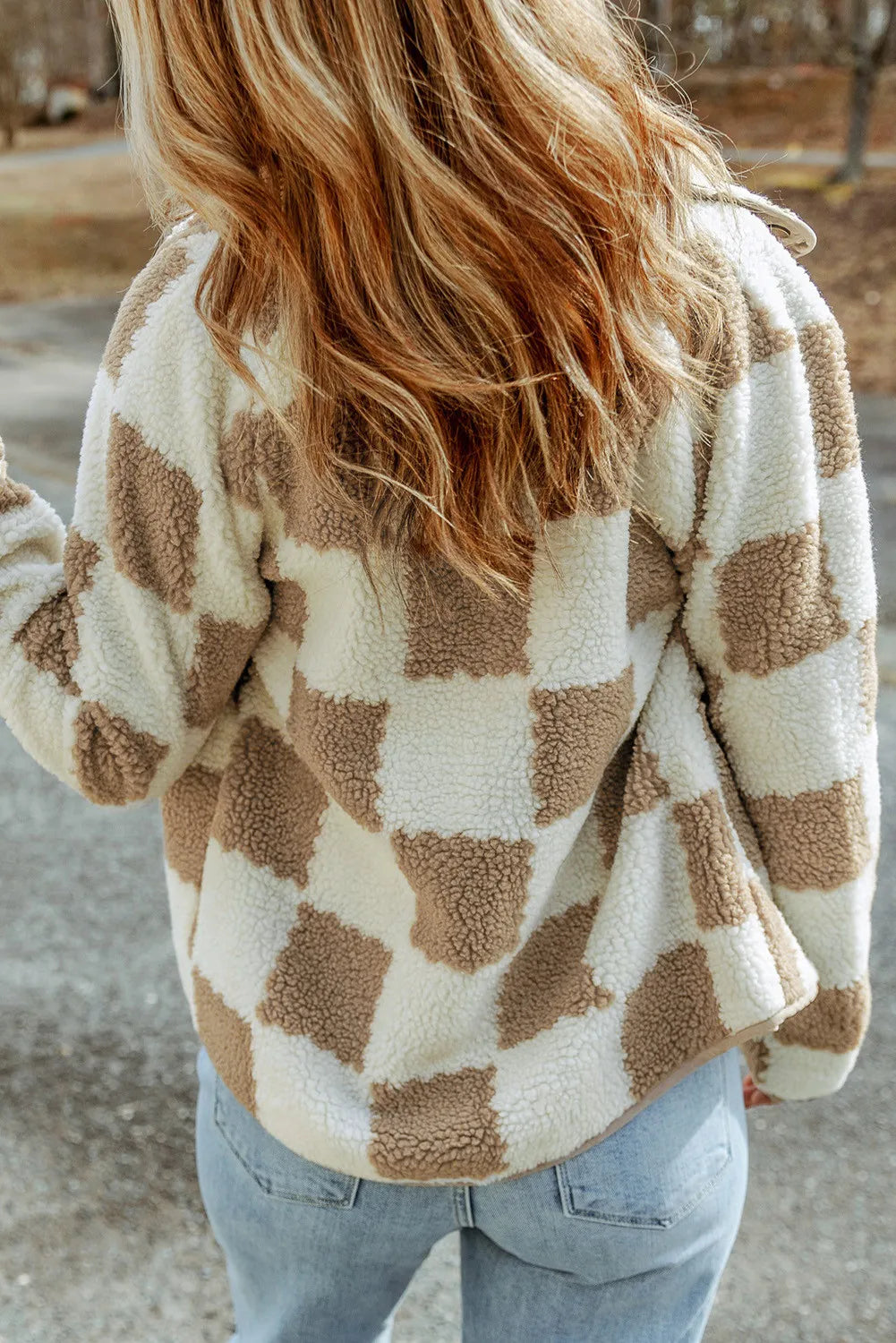 Checkered Snap Down Long Sleeve Jacket in Dust Storm, view 3