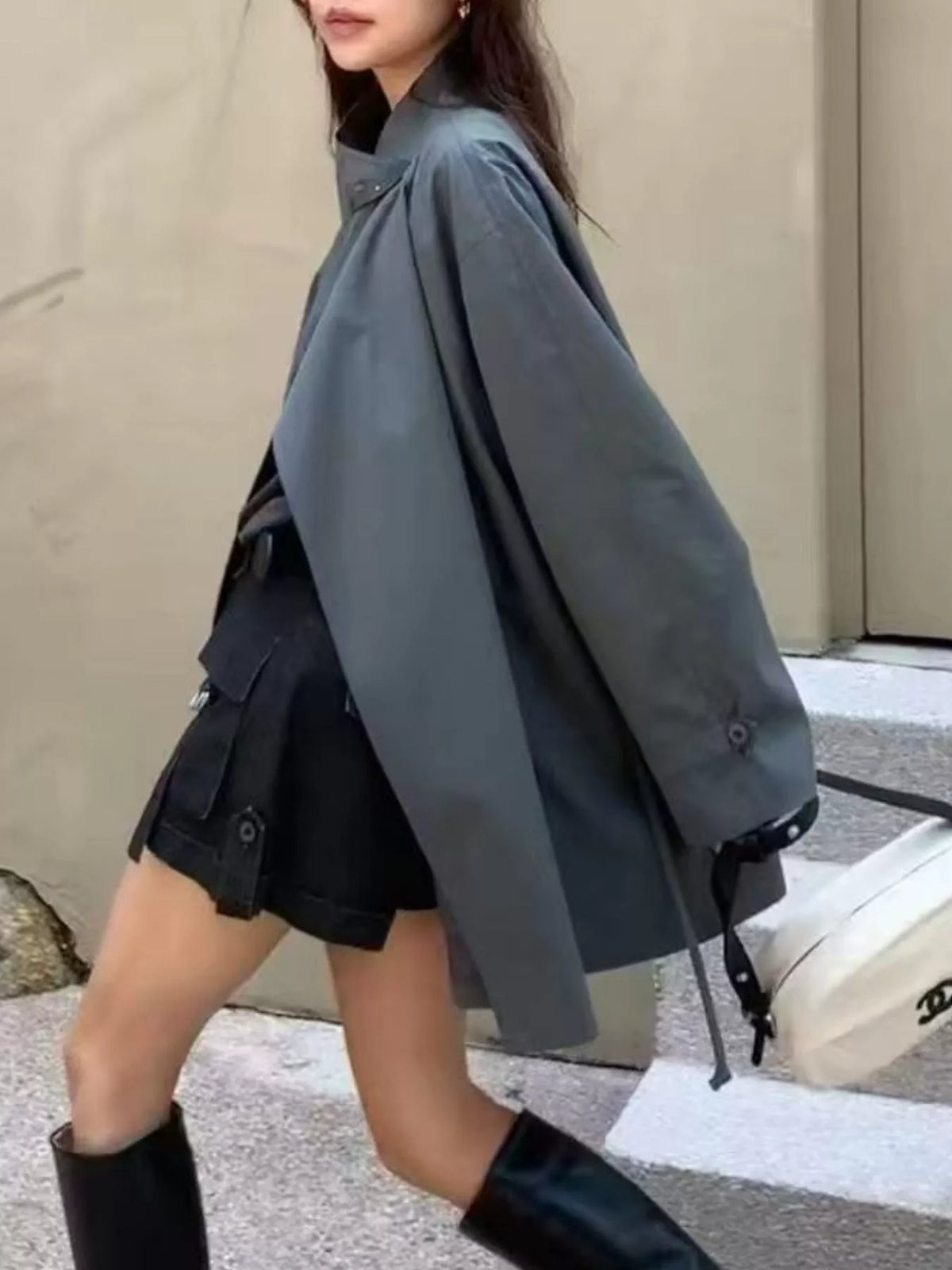 Open Front Long Sleeve Trench Coat, view 2