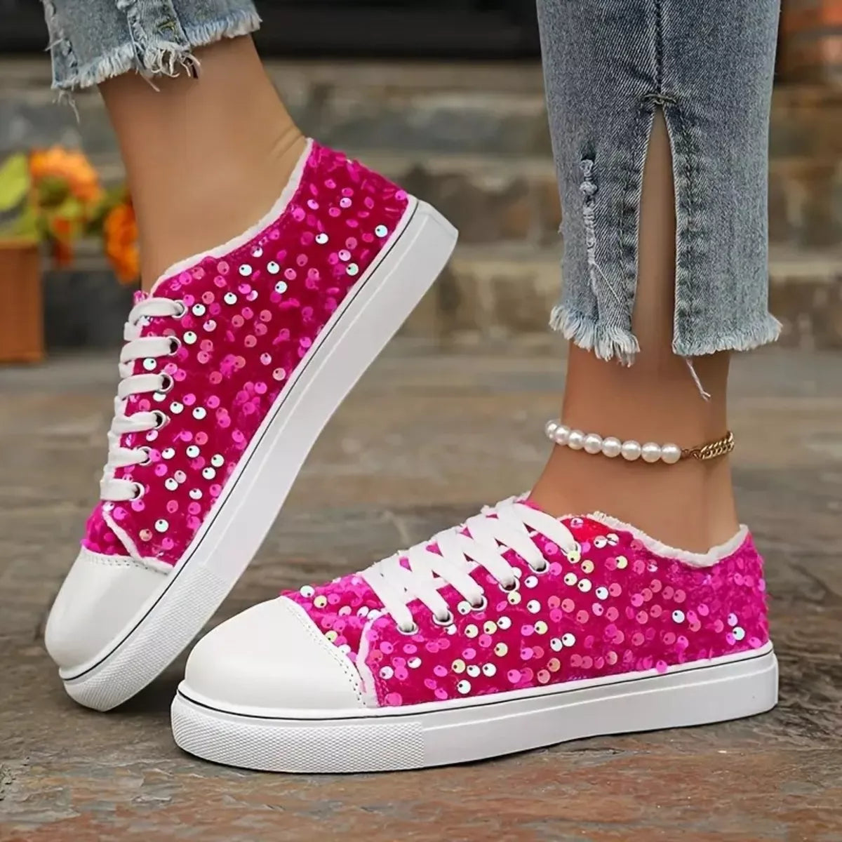 Sparkling Sequin Low-Top Sneakers - Lilixa.store