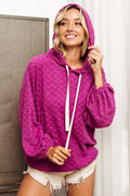 BiBi Brushed Checker Drawstring Long Sleeve Hoodie - Lilixa.store