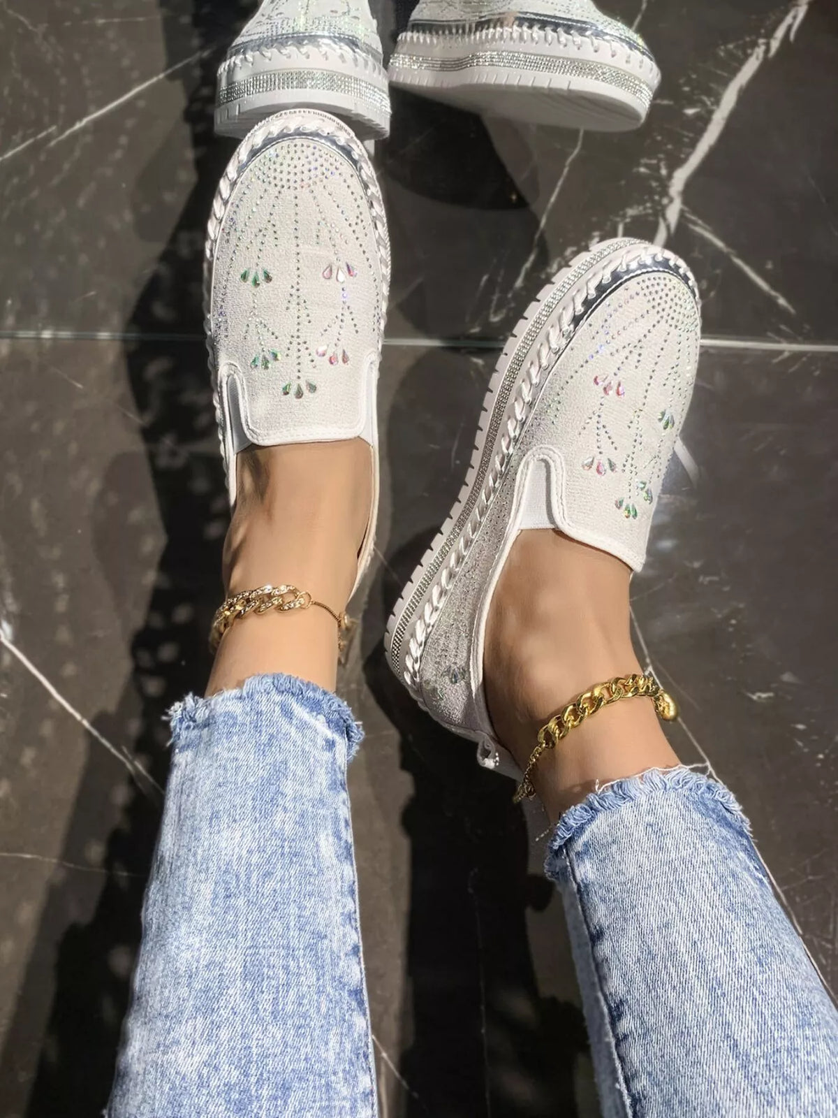 Rhinestone Embellished Platform Loafers, view 8