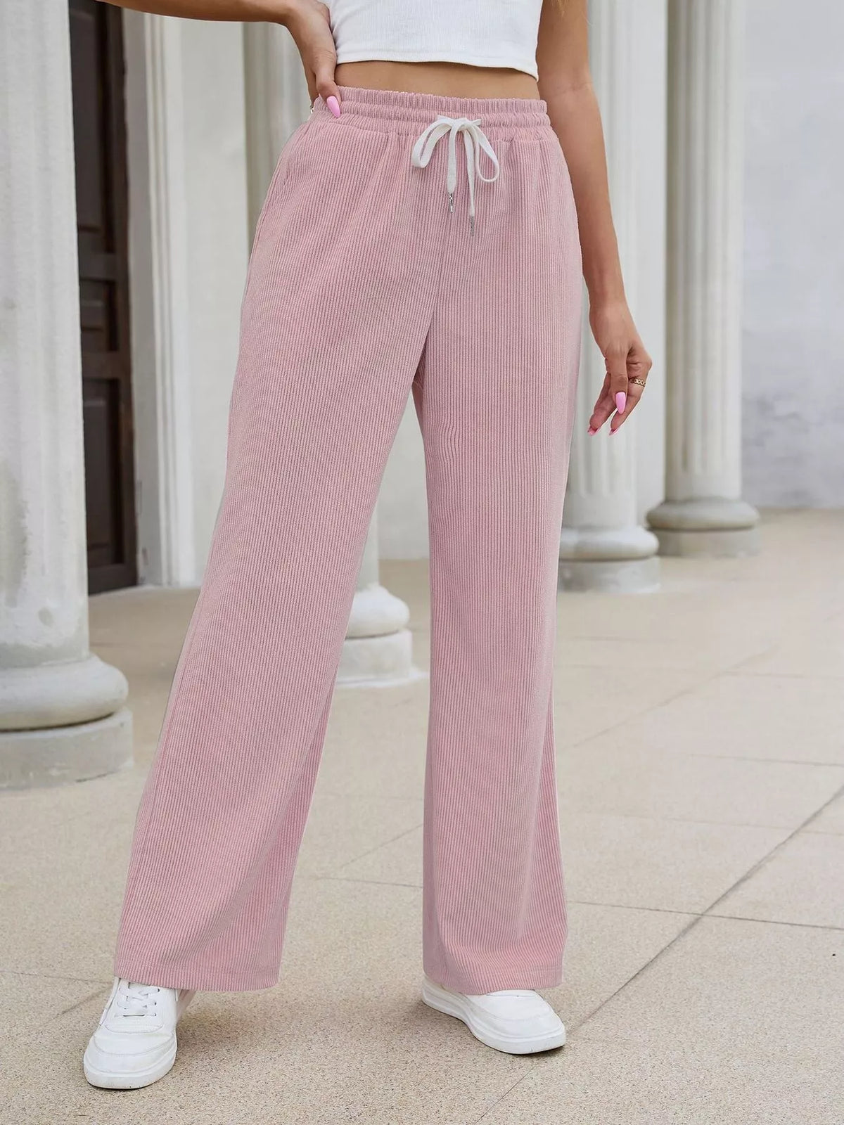 High-Waisted Drawstring Wide-Leg Casual Pants - Lilixa.store