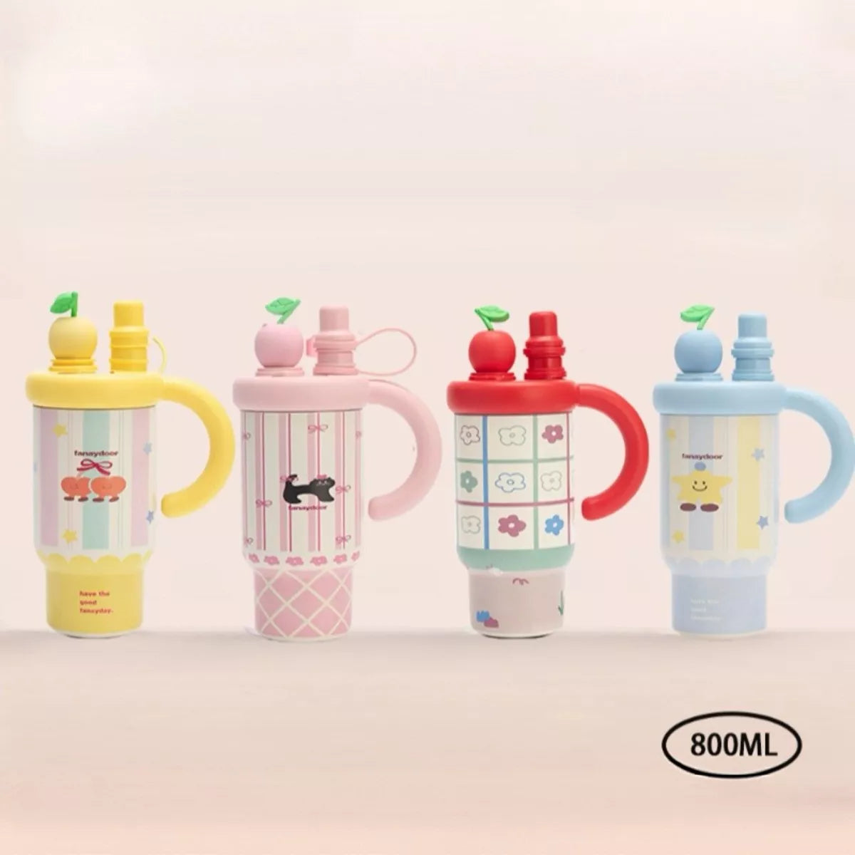Colorful Cartoon Water Bottles with Straw and Handle - Lilixa.store