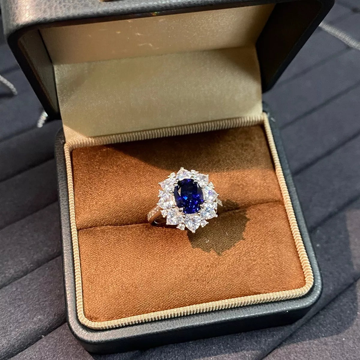 925 Sterling Silver Oval Royal Blue Sapphire Ring