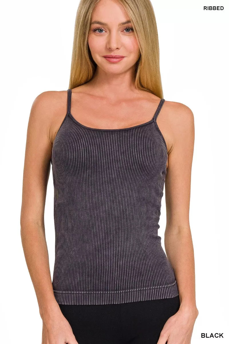 Zenana Stone Washed Ribbed Seamless Tank Top - Lilixa.store