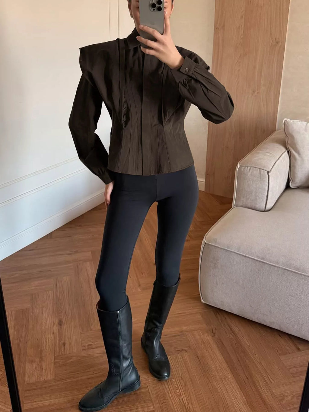 Slim-Fit Ruched Waist Shirt - Lilixa.store