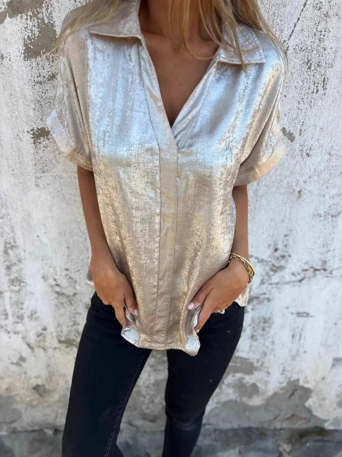 Full Size Collared Neck Short Sleeve Shirt Plus Size - Lilixa.store