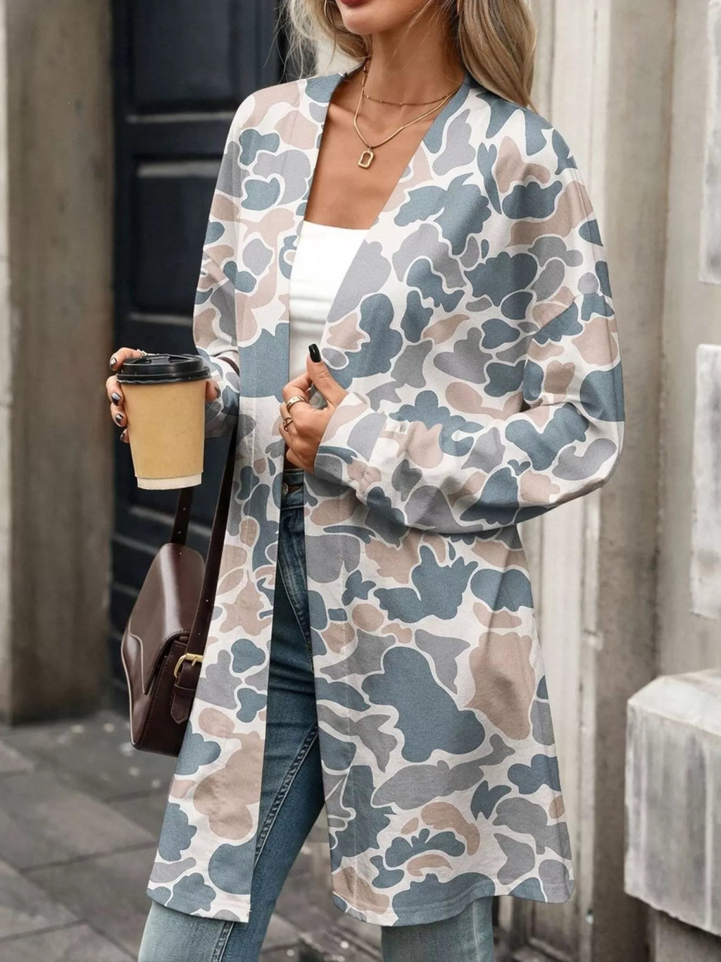 Printed Open Front Cardigan - Lilixa.store