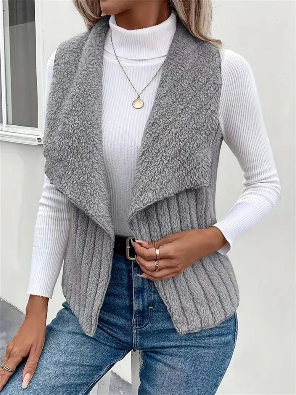 Open Front Fuzzy Vest Coat, view 7