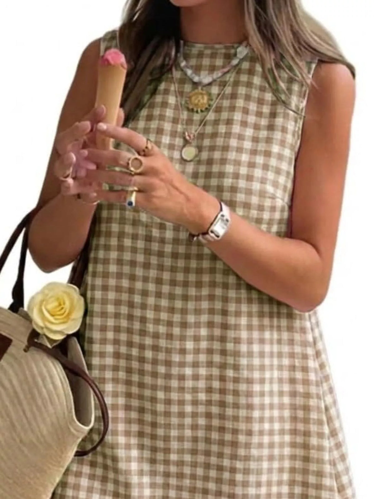 Gingham Sleeveless A-Line Mini Dress
