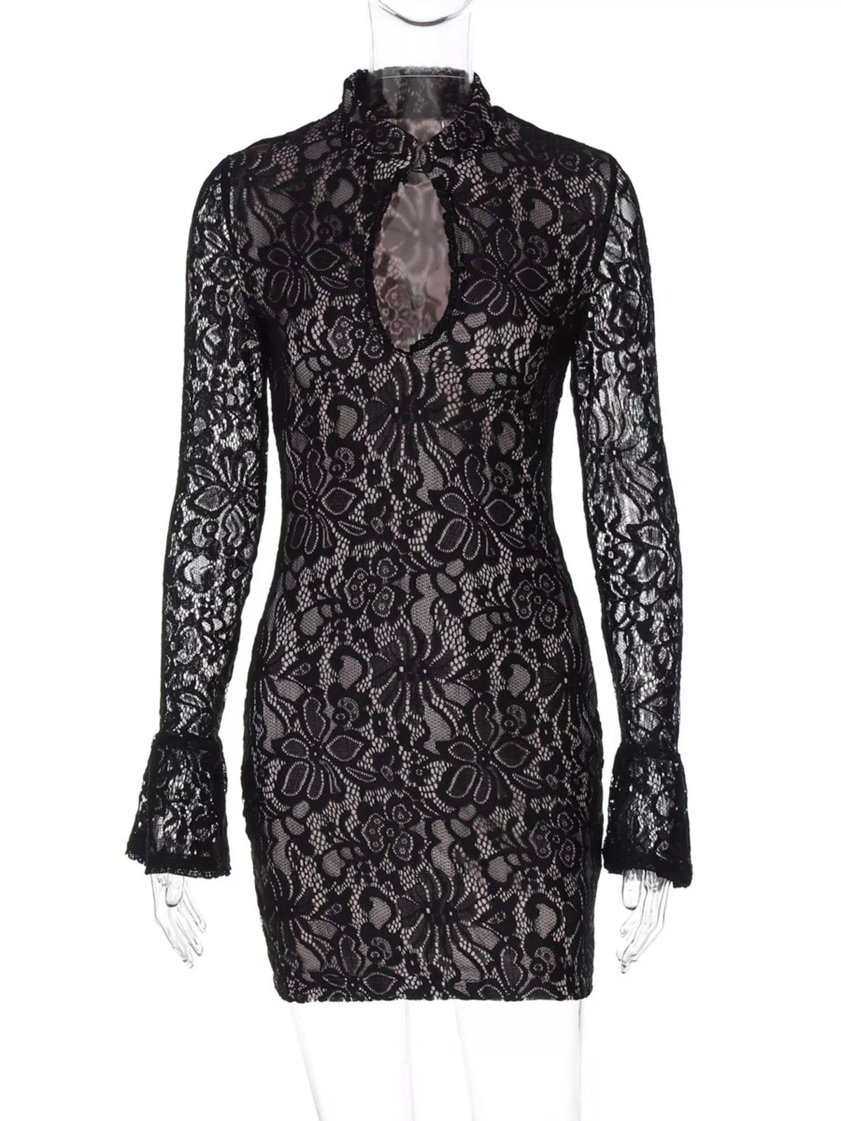 Lace Cutout Long Sleeve Mini Dress - Lilixa.store