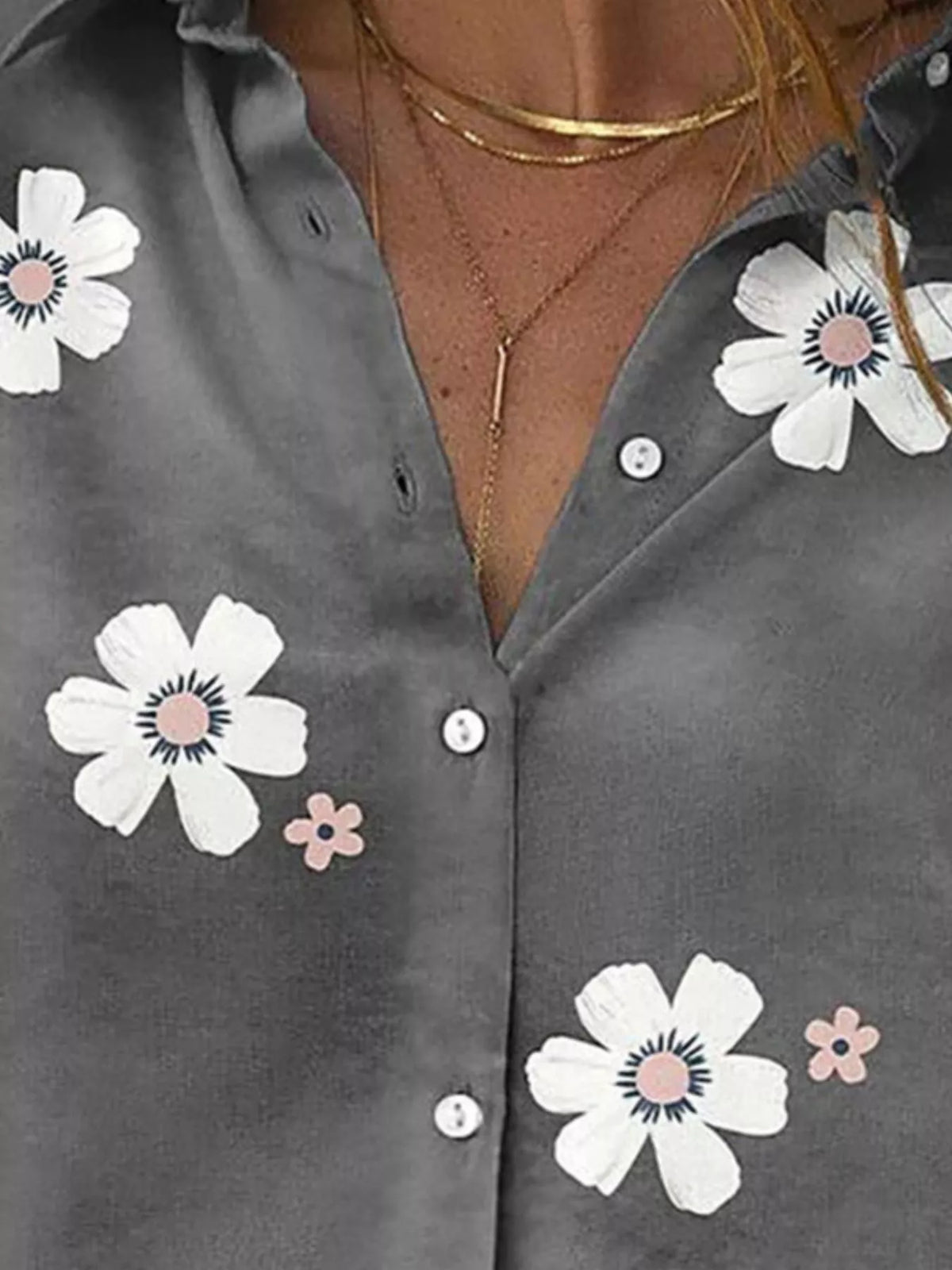 Full Size Floral Print Button-Down Casual Shirt Plus Size