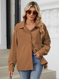 Button Up Dropped Shoulder Long Sleeve Outerwear - Lilixa.store