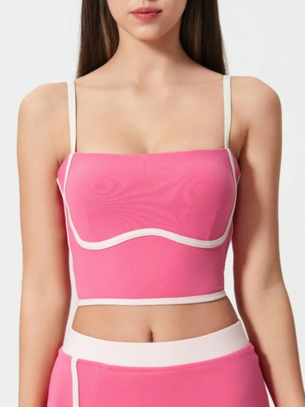 Millennia Contrast Trim Square Neck Active Cami with Detachable Chest Pads - Lilixa.store