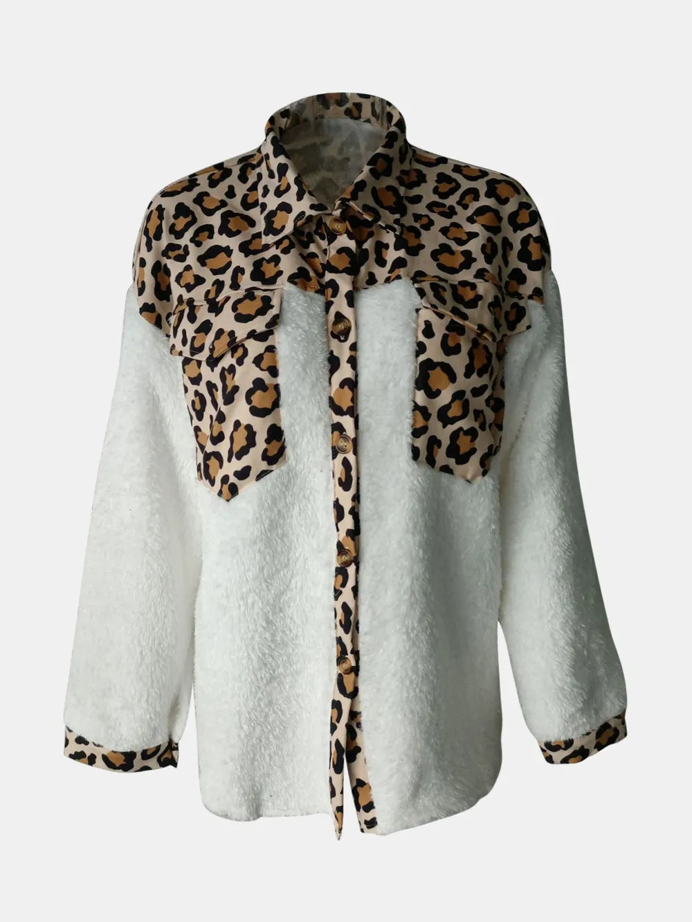 Fuzzy Button Up Long Sleeve Jacket, view 6