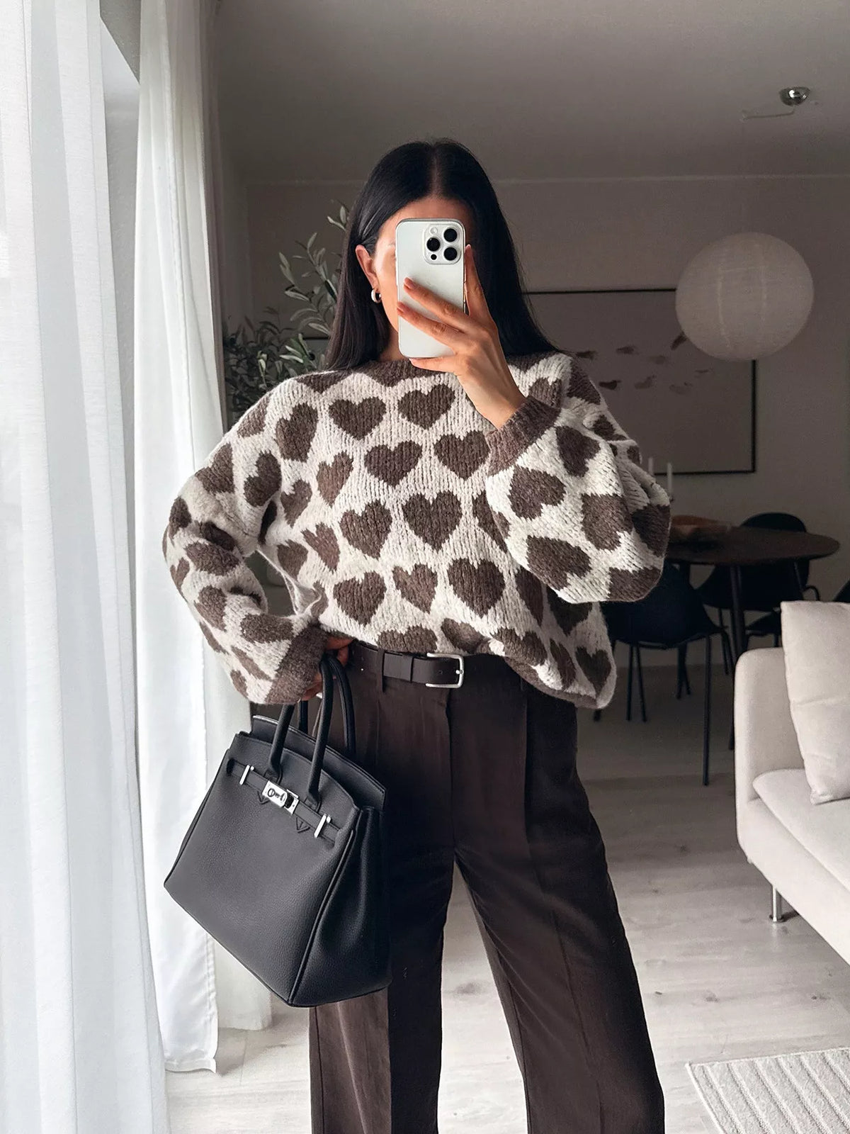 Heart Pattern Dropped Shoulder Sweater, view 16