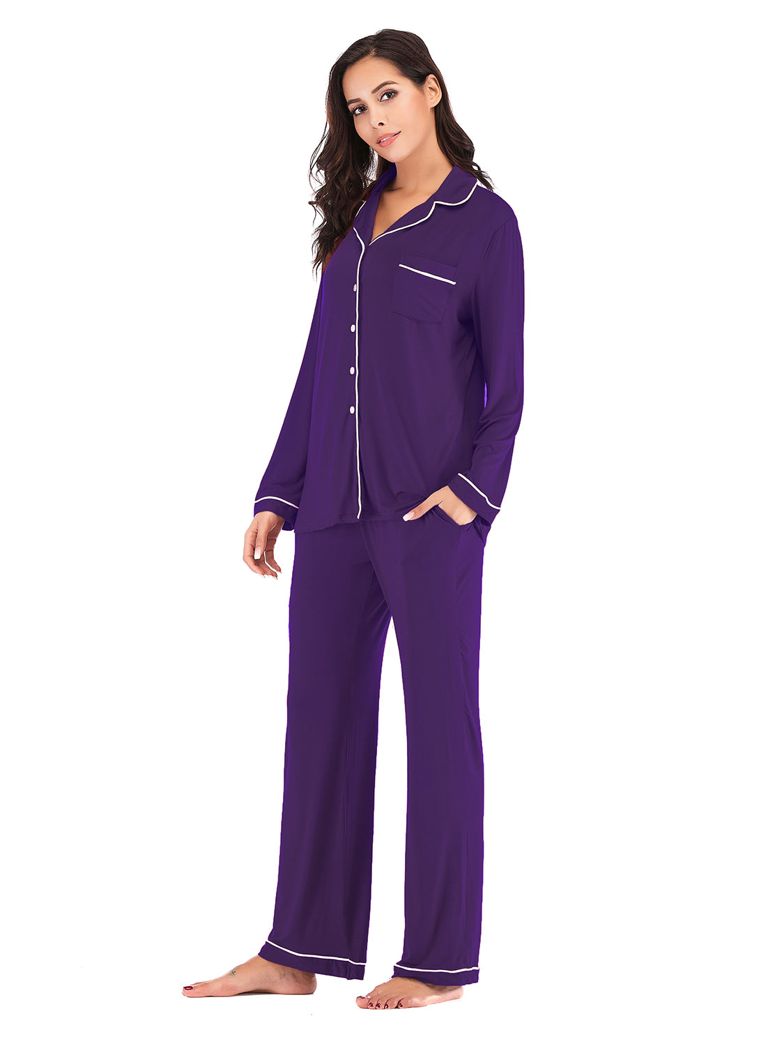 Collared Neck Long Sleeve Loungewear Set with Pockets - Lilixa.store