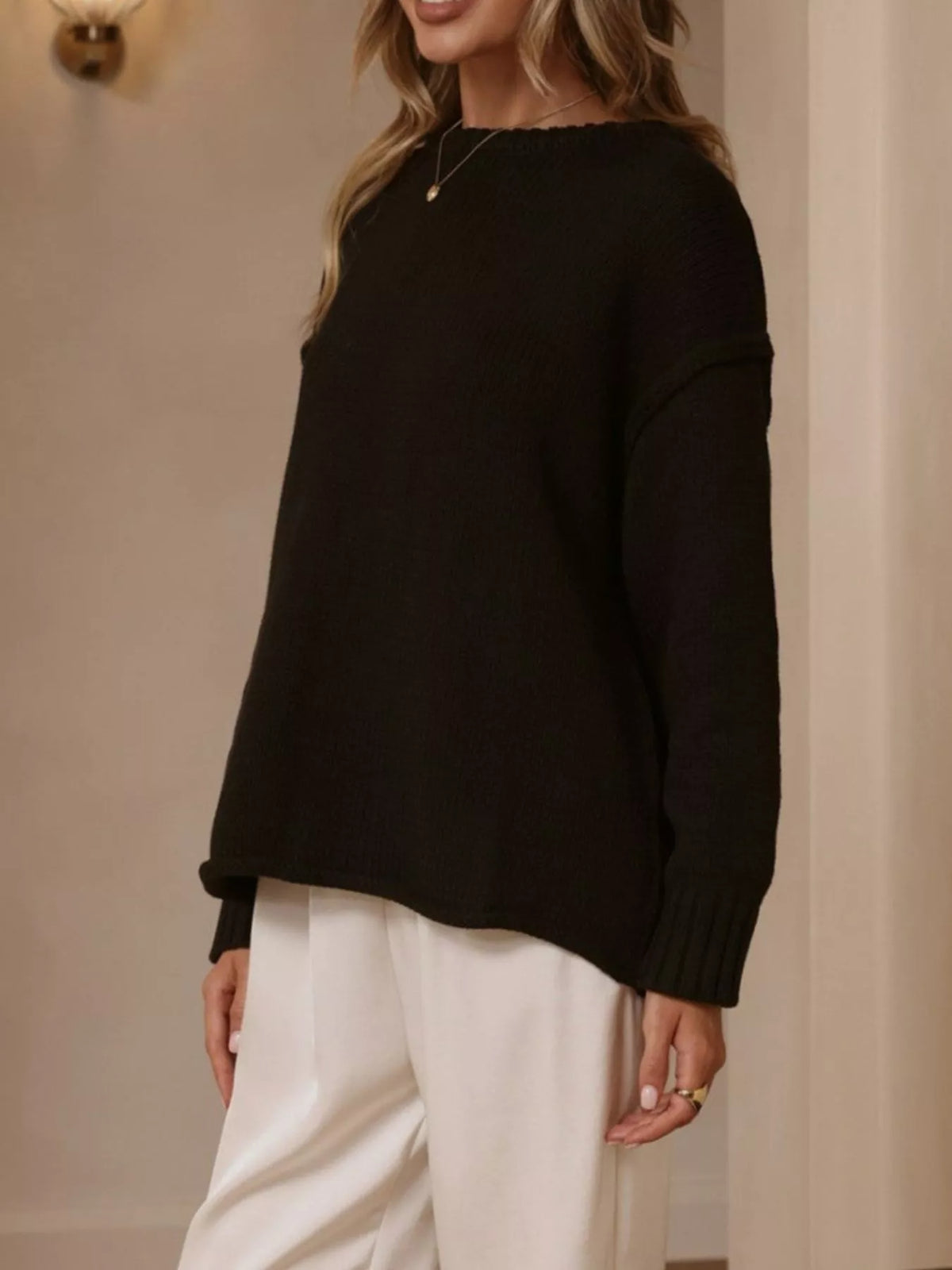 Crew Neck Dropped Shoulder Sweater, view 7