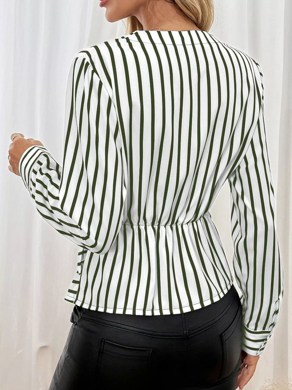 Striped Color Block Surplice Shirt - Lilixa.store