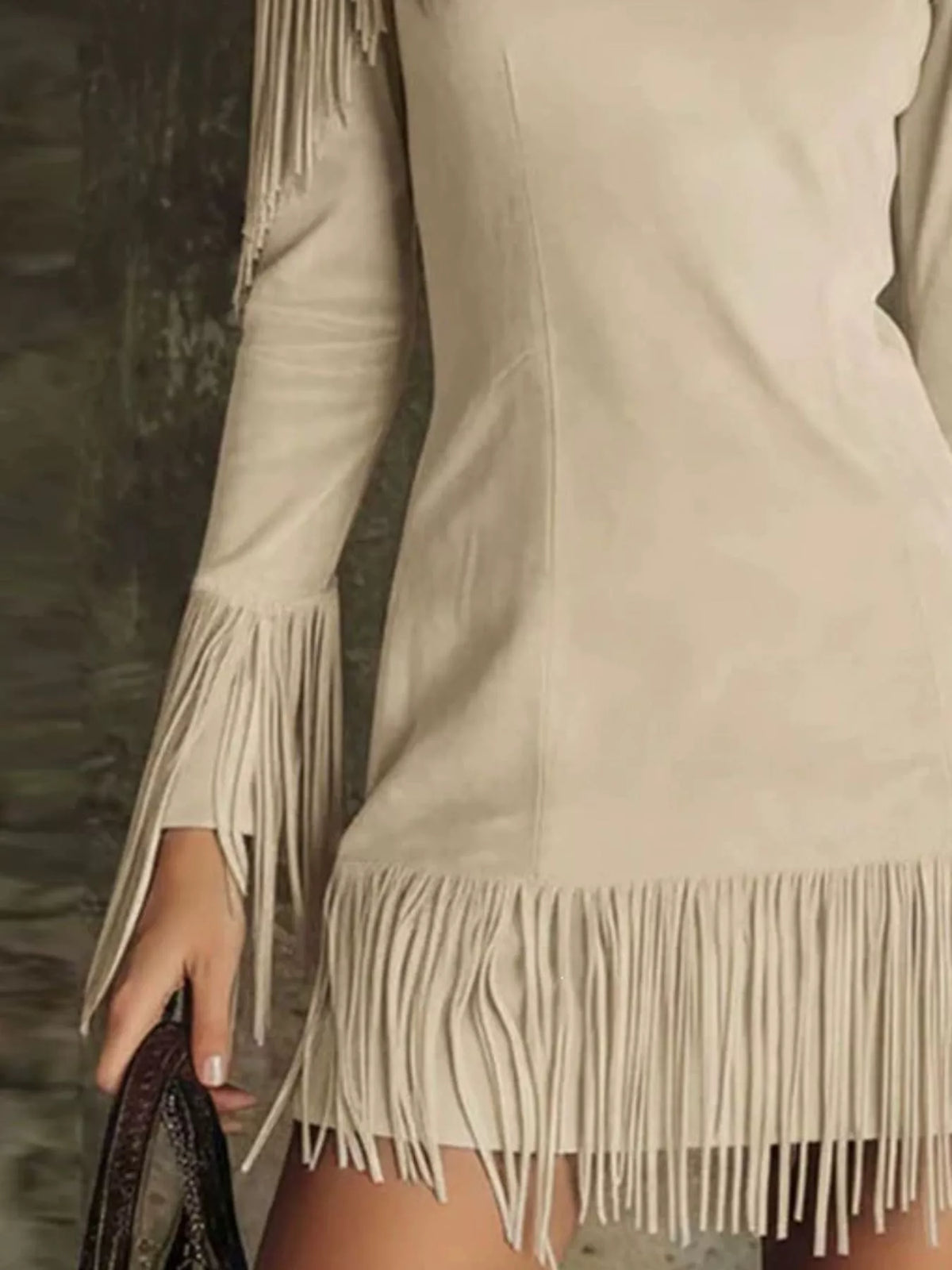 Fringed Cold Shoulder Mini Dress, view 2