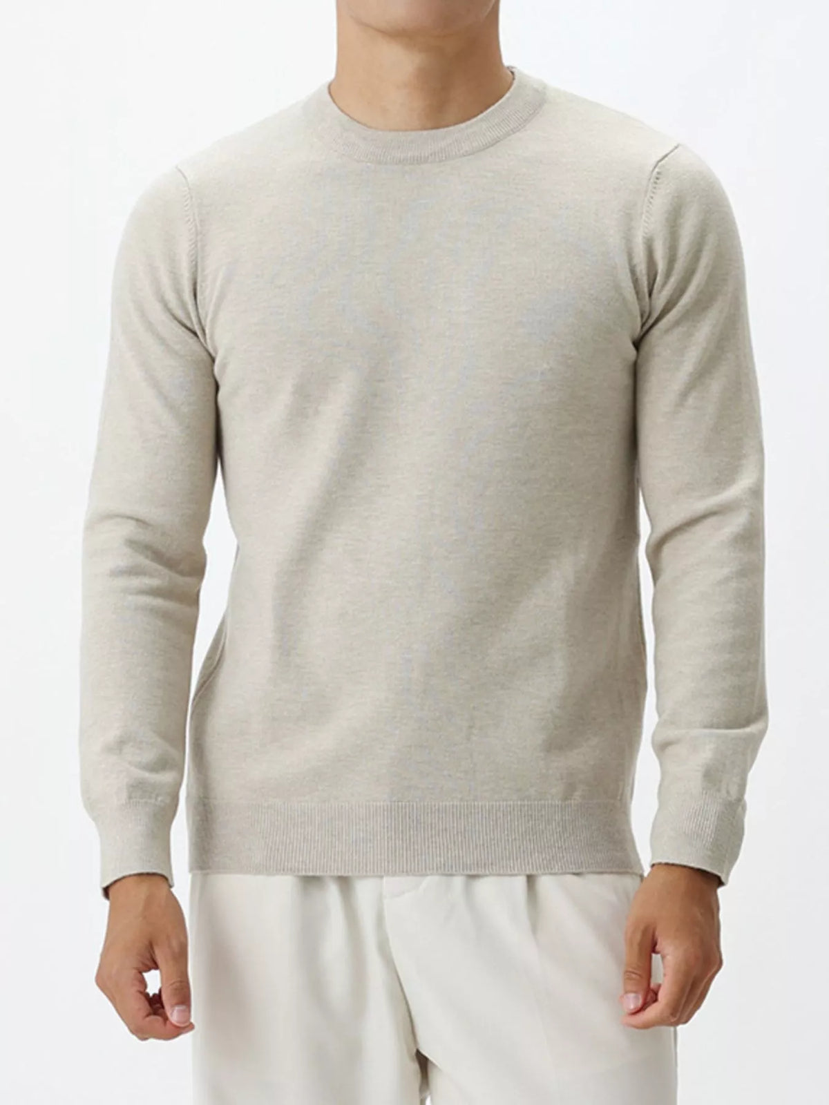 Men's Plus Size Classic Crew Neck Sweater in Apricot